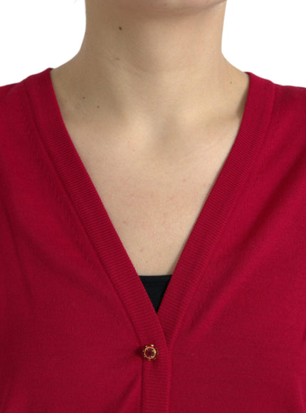 Dolce & Gabbana Red V-Neck Wool Cardigan - Ellie Belle