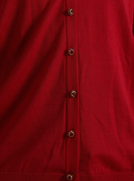 Dolce & Gabbana Red V-Neck Wool Cardigan - Ellie Belle