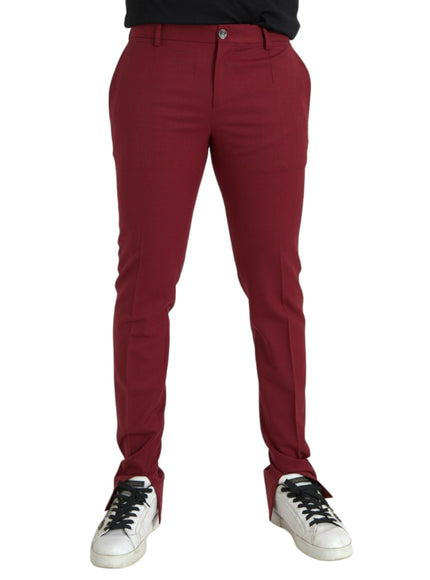 Dolce & Gabbana Red Wool Men Slim Fit Pants - Ellie Belle