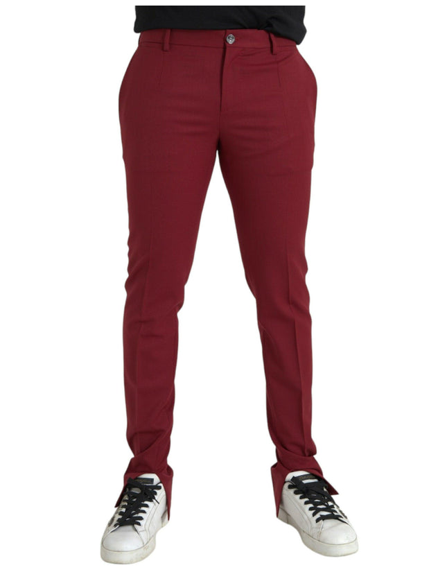 Dolce & Gabbana Red Wool Men Slim Fit Pants - Ellie Belle
