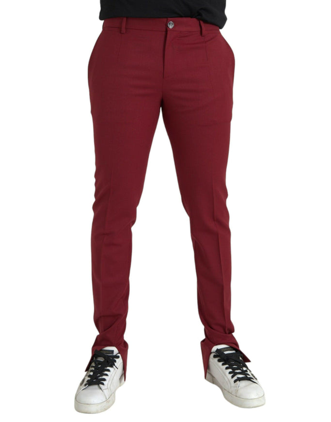 Dolce & Gabbana Red Wool Men Slim Fit Pants - Ellie Belle