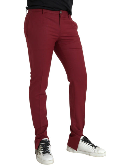 Dolce & Gabbana Red Wool Men Slim Fit Pants - Ellie Belle