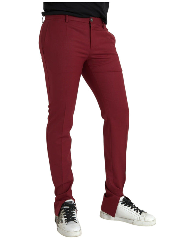 Dolce & Gabbana Red Wool Men Slim Fit Pants - Ellie Belle