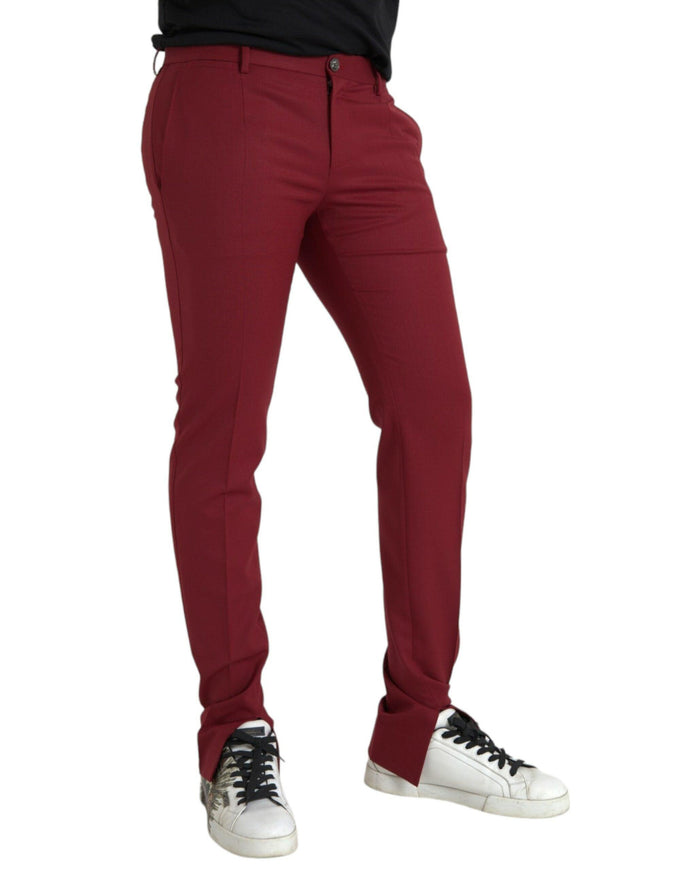 Dolce & Gabbana Red Wool Men Slim Fit Pants - Ellie Belle