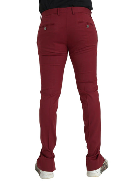 Dolce & Gabbana Red Wool Men Slim Fit Pants - Ellie Belle