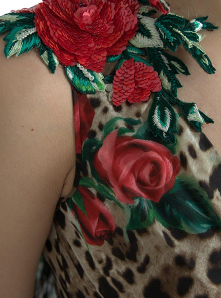 Dolce & Gabbana Rose-Embellished Leopard-Print V-Neck Gown - Ellie Belle