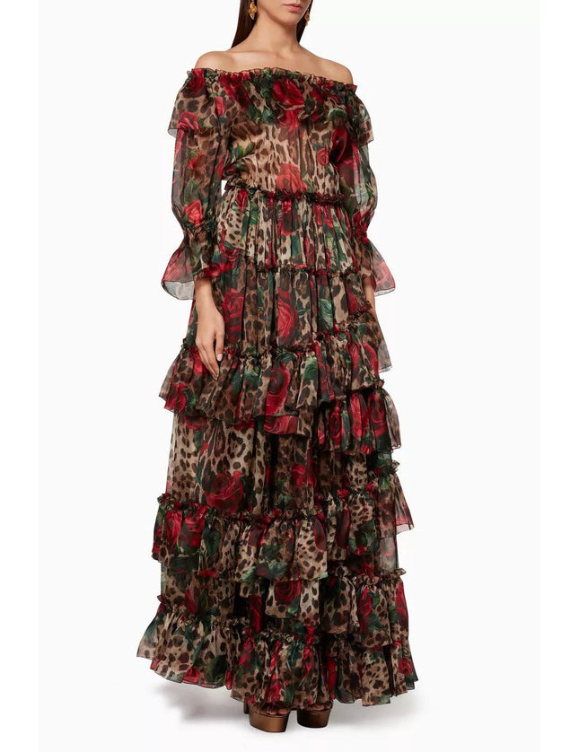 Dolce & Gabbana Rose-Print Off-The-Shoulder Gown - Ellie Belle