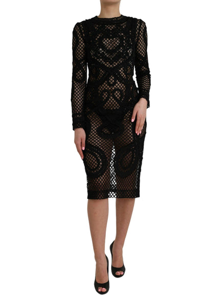 Dolce & Gabbana Sheer Sheath Midi Dress In Black - Ellie Belle