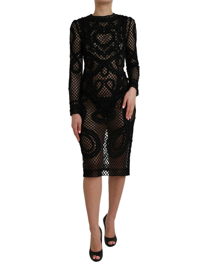 Dolce & Gabbana Sheer Sheath Midi Dress In Black - Ellie Belle