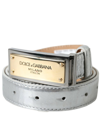 Dolce & Gabbana Silver Leather Buckle Belt Men - Ellie Belle