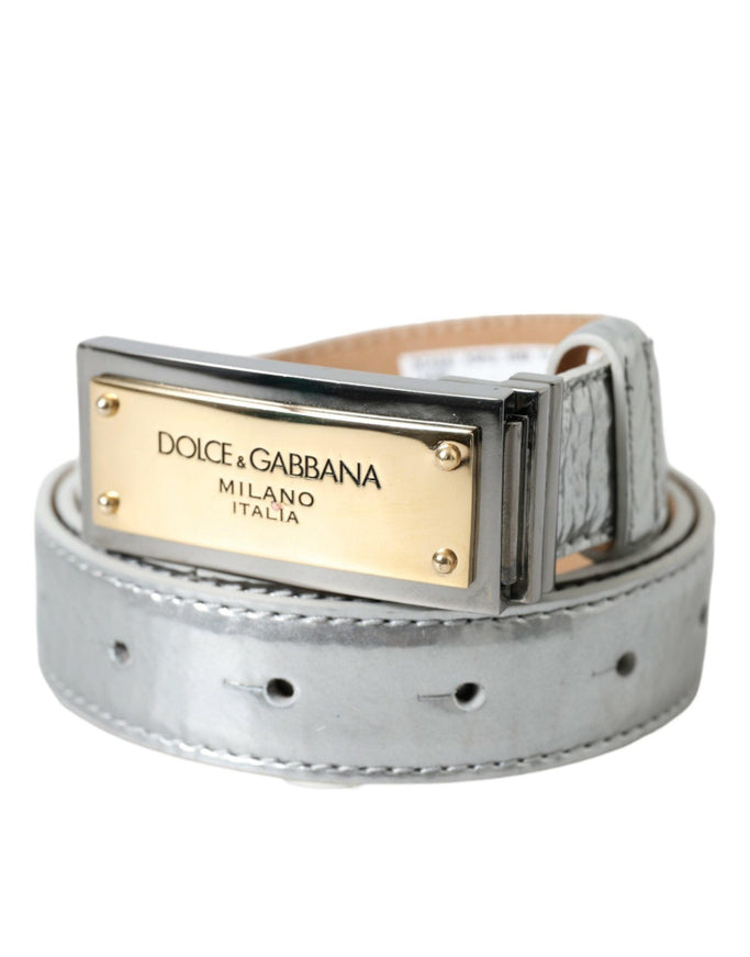 Dolce & Gabbana Silver Leather Buckle Belt Men - Ellie Belle