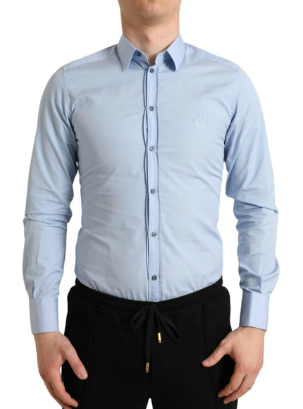 Dolce & Gabbana Sky Blue Cotton Men Formal GOLD Dress Shirt - Ellie Belle