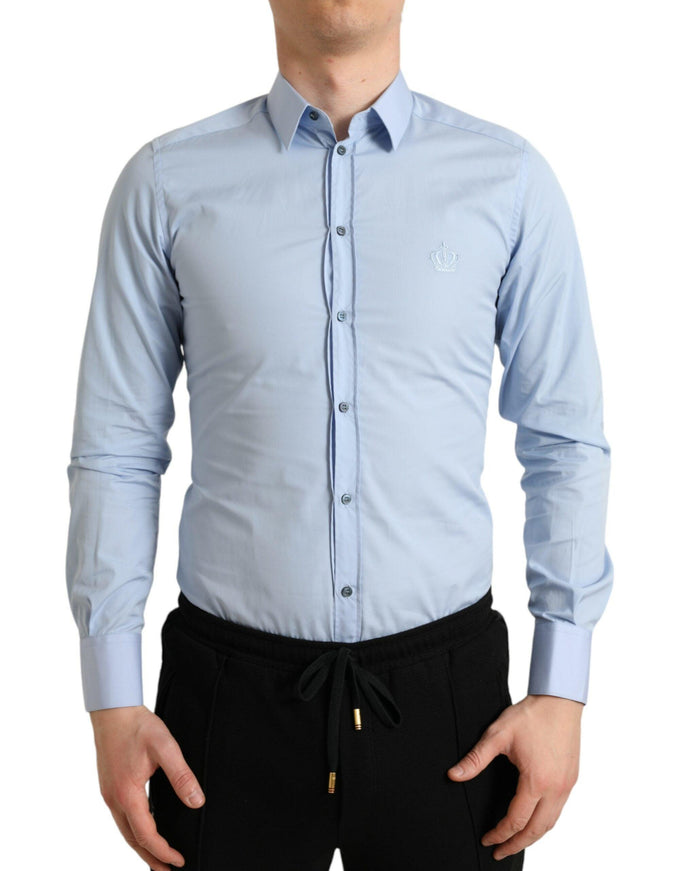 Dolce & Gabbana Sky Blue Cotton Men Formal GOLD Dress Shirt - Ellie Belle