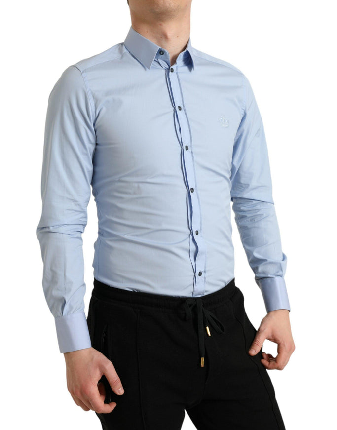 Dolce & Gabbana Sky Blue Cotton Men Formal GOLD Dress Shirt - Ellie Belle