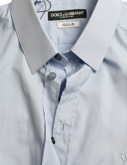 Dolce & Gabbana Sky Blue Cotton Men Formal GOLD Dress Shirt - Ellie Belle