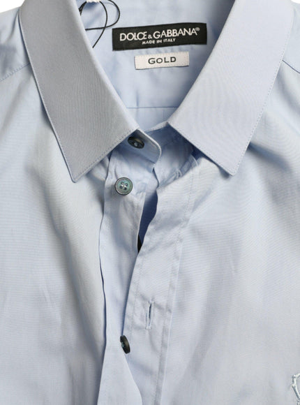 Dolce & Gabbana Sky Blue Cotton Men Formal GOLD Dress Shirt - Ellie Belle