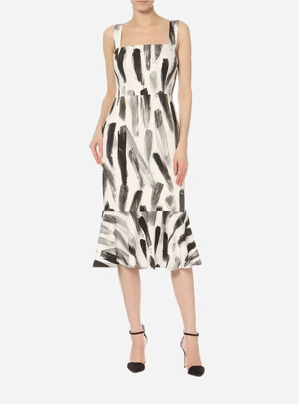 Dolce & Gabbana Sleeveless Paintbrush-Print Midi Dress, White/Black - Ellie Belle