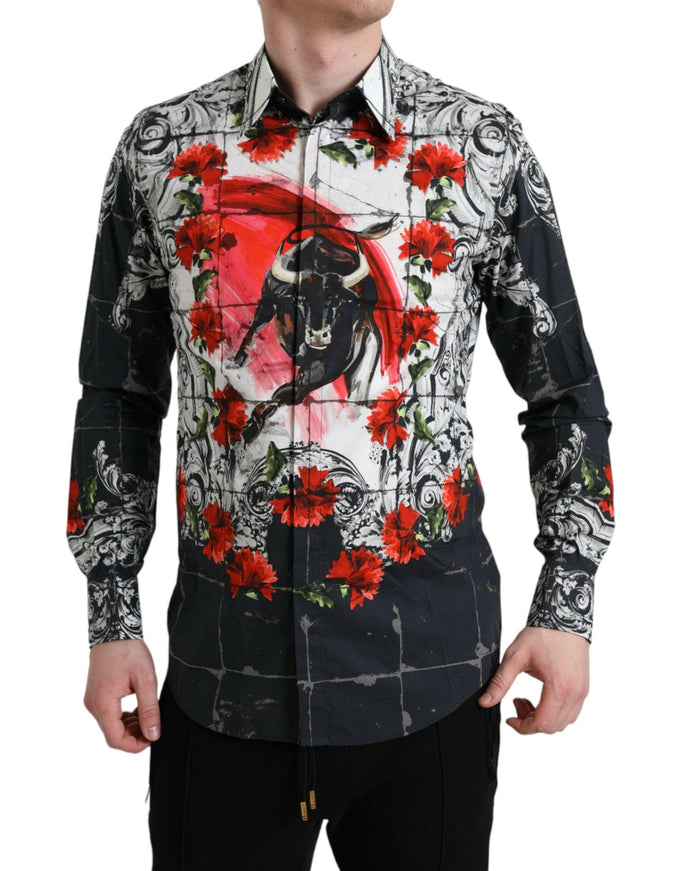 Dolce & Gabbana Slim Fit Floral Bull Print Shirt - Ellie Belle