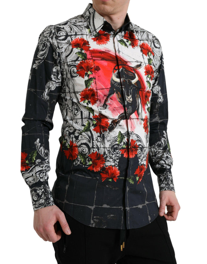 Dolce & Gabbana Slim Fit Floral Bull Print Shirt - Ellie Belle