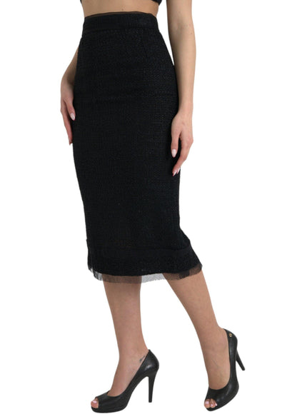 Dolce & Gabbana Solid Black High Waist Midi Skirt - Ellie Belle