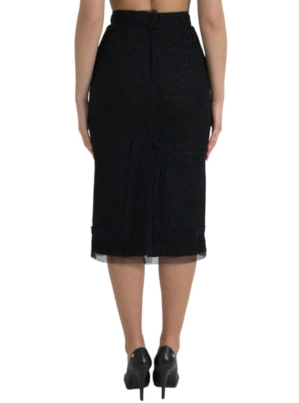 Dolce & Gabbana Solid Black High Waist Midi Skirt - Ellie Belle