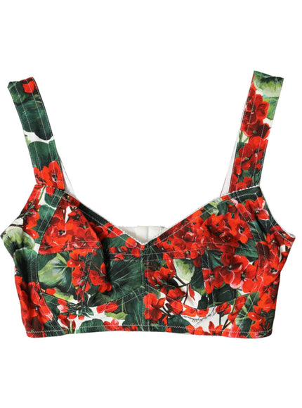 Dolce & Gabbana Stretch Knit Paneled Floral Print Crepe Bra Top - Ellie Belle