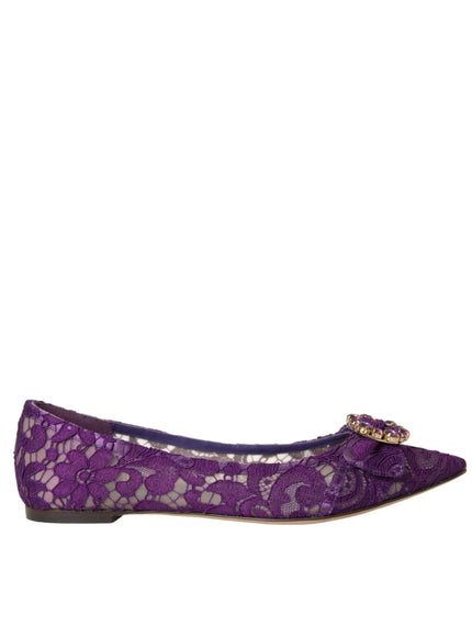 Dolce & Gabbana Taormina Vally Lace Crystal Flats - Ellie Belle