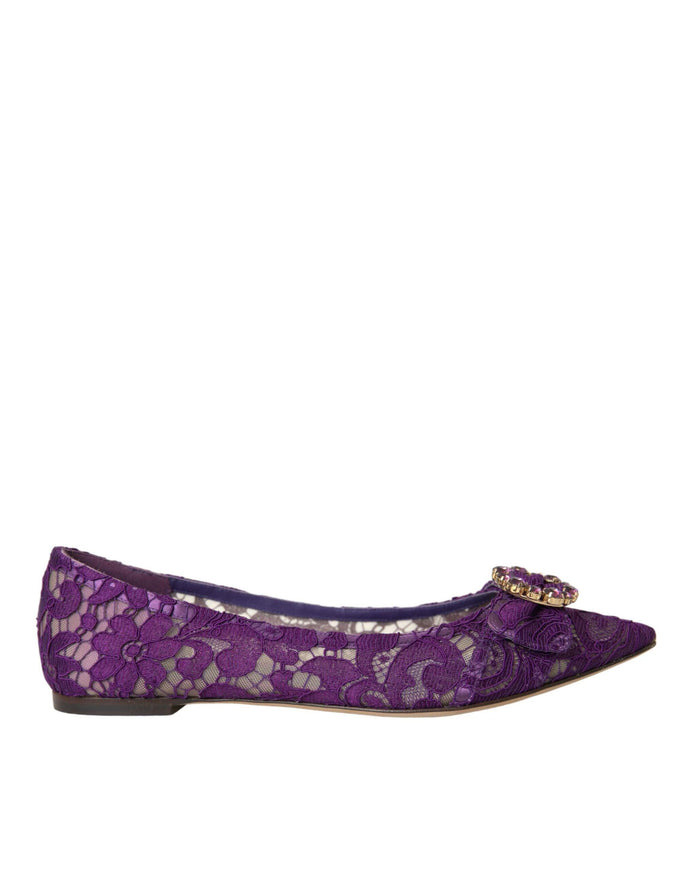 Dolce & Gabbana Taormina Vally Lace Crystal Flats - Ellie Belle