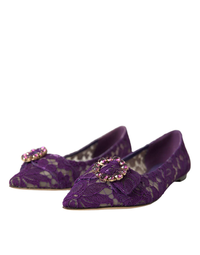 Dolce & Gabbana Taormina Vally Lace Crystal Flats - Ellie Belle