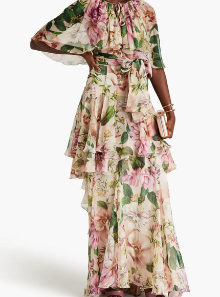 Dolce & Gabbana Tiered Floral-Print Maxi Dress In Pink - Ellie Belle