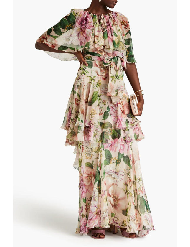 Dolce & Gabbana Tiered Floral-Print Maxi Dress In Pink - Ellie Belle