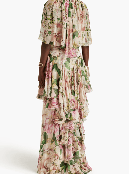 Dolce & Gabbana Tiered Floral-Print Maxi Dress In Pink - Ellie Belle