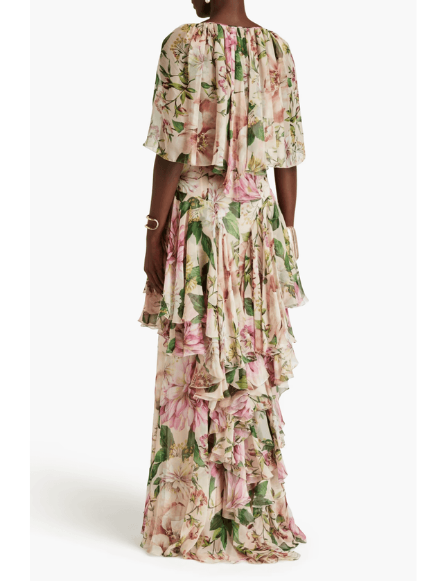 Dolce & Gabbana Tiered Floral-Print Maxi Dress In Pink - Ellie Belle