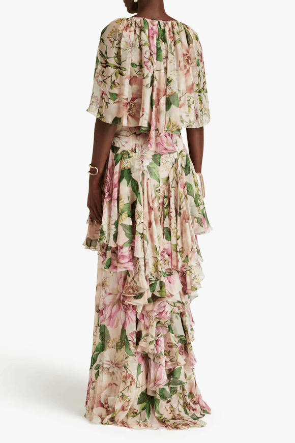 Dolce & Gabbana Tiered Floral-Print Maxi Dress In Pink - Ellie Belle