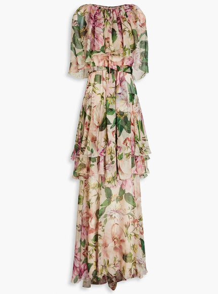 Dolce & Gabbana Tiered Floral-Print Maxi Dress In Pink - Ellie Belle