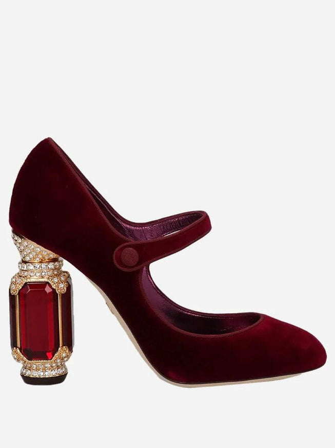 Dolce & Gabbana Velvet Crystal-Detailed Mary Jane Pumps - Ellie Belle