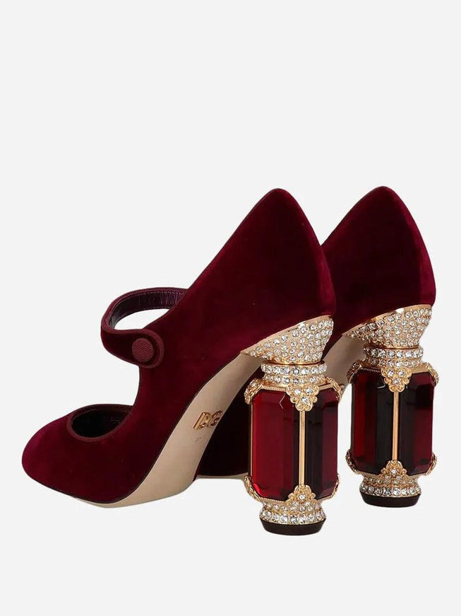 Dolce & Gabbana Velvet Crystal-Detailed Mary Jane Pumps - Ellie Belle