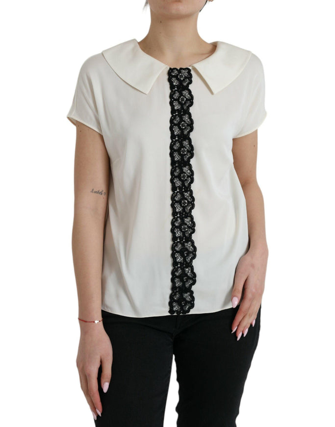 Dolce & Gabbana Vintage Look Lace-Trim Silk Blouse - Ellie Belle