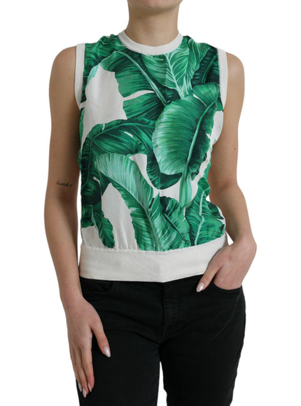 Dolce & Gabbana White Banana Leaf Print Crew Neck Tank Top - Ellie Belle