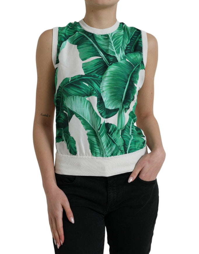 Dolce & Gabbana White Banana Leaf Print Crew Neck Tank Top - Ellie Belle