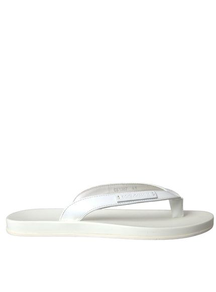 Dolce & Gabbana White Calfskin Leather Slippers - Ellie Belle