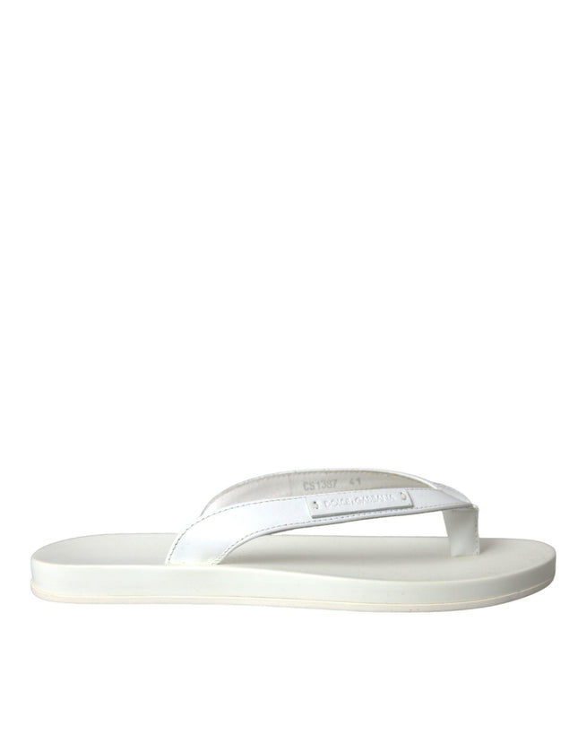 Dolce & Gabbana White Calfskin Leather Slippers - Ellie Belle