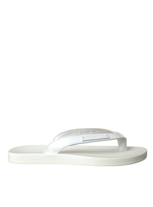 Dolce & Gabbana White Calfskin Leather Slippers - Ellie Belle