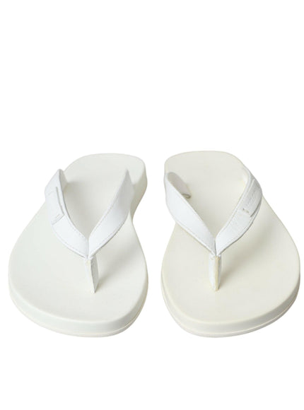 Dolce & Gabbana White Calfskin Leather Slippers - Ellie Belle