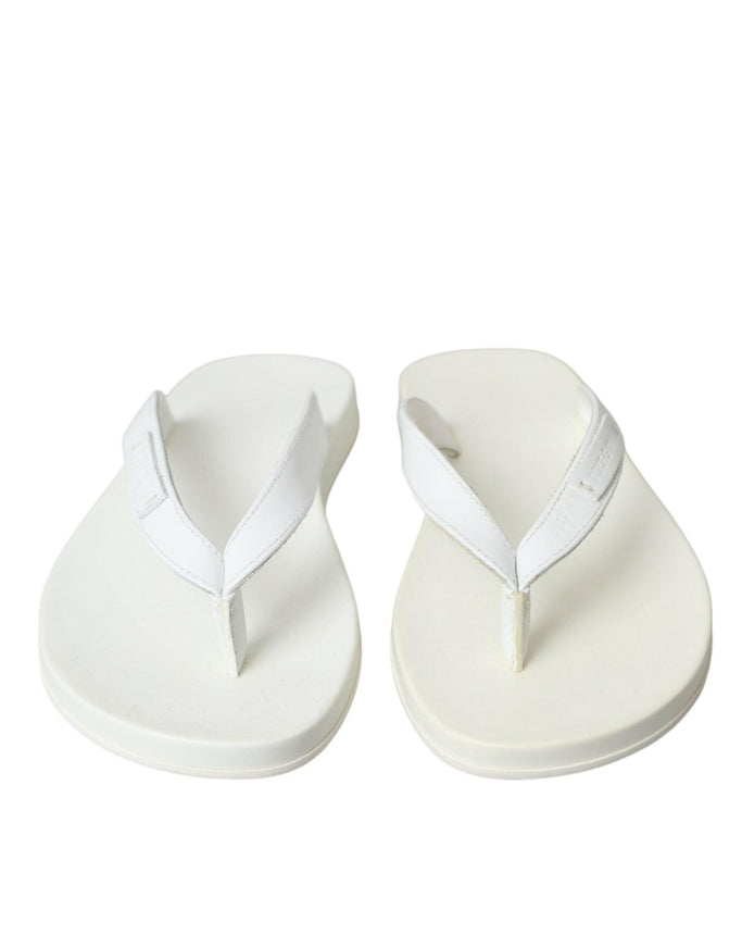 Dolce & Gabbana White Calfskin Leather Slippers - Ellie Belle