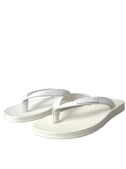 Dolce & Gabbana White Calfskin Leather Slippers - Ellie Belle