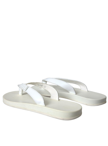 Dolce & Gabbana White Calfskin Leather Slippers - Ellie Belle