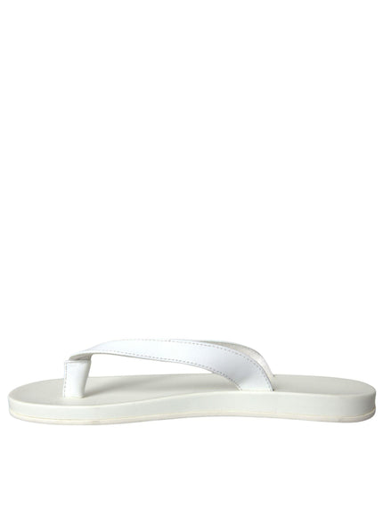 Dolce & Gabbana White Calfskin Leather Slippers - Ellie Belle