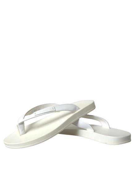 Dolce & Gabbana White Calfskin Leather Slippers - Ellie Belle