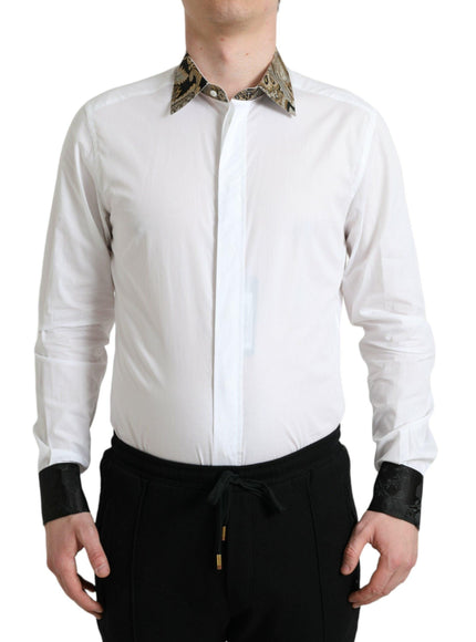 Dolce & Gabbana White Cotton Jacquard Formal GOLD Dress Shirt - Ellie Belle